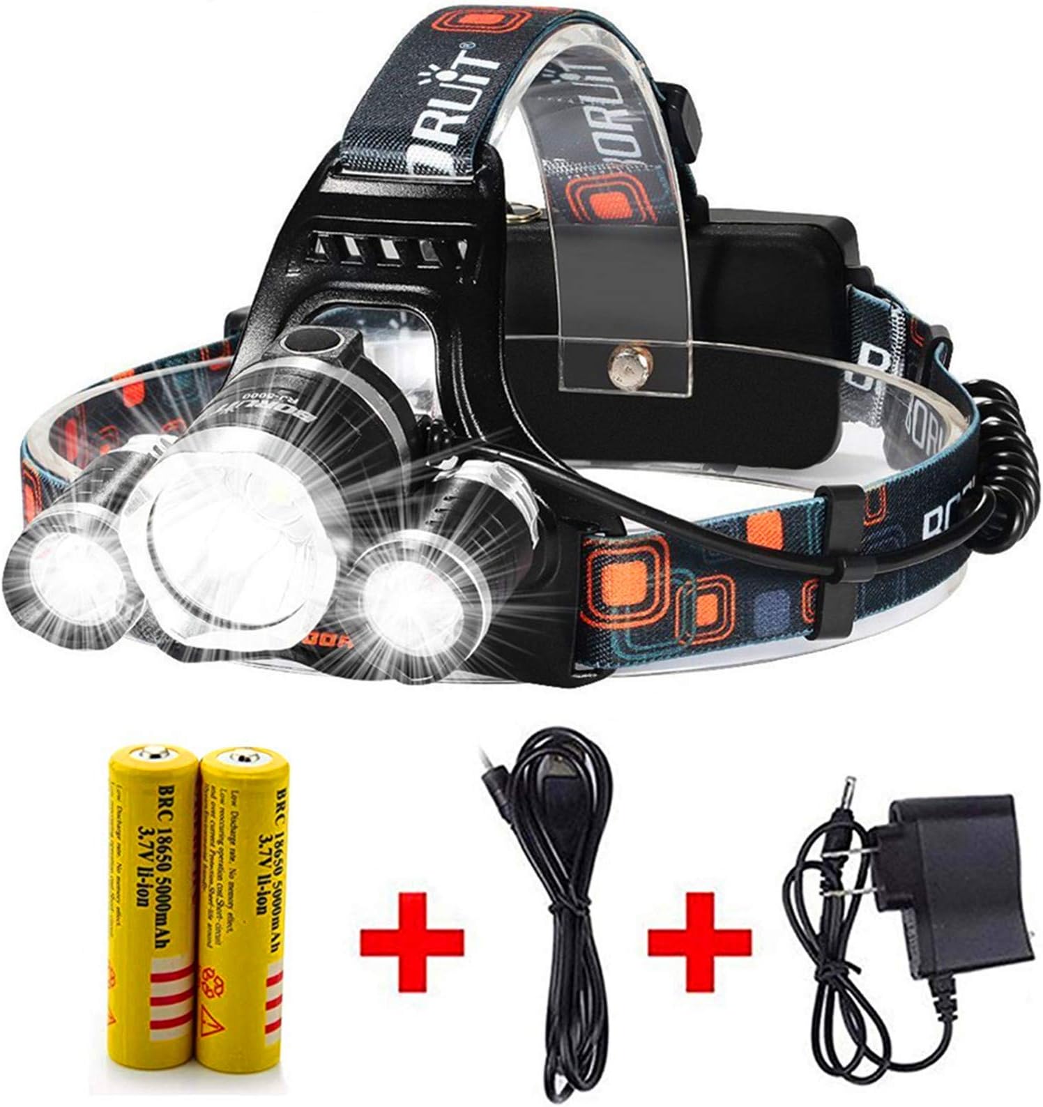 Best LED Headlamp Flashlight 10000 Lumen - IMPROVED LED with Rechargeable 18650 Battery, Bright Head Lights,Waterproof Hard Hat Light,Fishing Head Lamp,Hunting headlamp,Running or Camping headlamps …