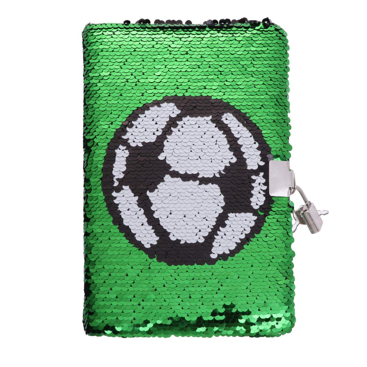 Sequin Notebook Reversible Football Pattern Notebook with Lock, Notepad Memo Schedule Checklist for Diary Journal Travel School Student Office Adults and Kids Birthday