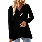 KISSMODA Long Sleeve Tops For Women Pleated V Neck Blouses Dressy Casual Button Down Shirts Tunics Fall Fashion