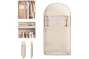 ENTERLENT Space Saving Hanging Garment Bag with Self Compression Zipper,Self Compression Zip Garment Bags,Space Saving Hanging Protector,Dust Cover Clothes Bags for Down Coat (Beige,Large)