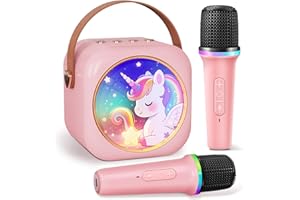 MICQUTR Mini Karaoke Machine with 2 Wireless Microphones,Gift for 3-12 Years Old, 2026 Best Christmas Birthday Toy for Girls Boys Party (Pinkcolor)