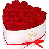 GLAMOUR BOUTIQUE Preserved Roses in a Box - Gifts for Her, Wife & Mom, Rose Flowers Forever Decor for Birthday Gift, Get Well Flower Bouquet Cased in White Box with Cover - Red - 27 (Color-Treated)