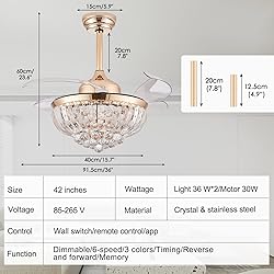 YPQXYHDA 36" Modern Fandelier Ceiling Fan with