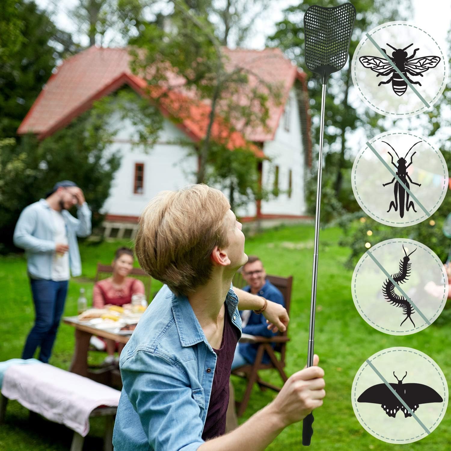 4 Pieces Plastic Fly Swatters Telescopic Handle Swatters Black Fly Swatters with Stainless Steel Handle for Indoor Outdoor Classroom Home Office: Garden & Outdoor