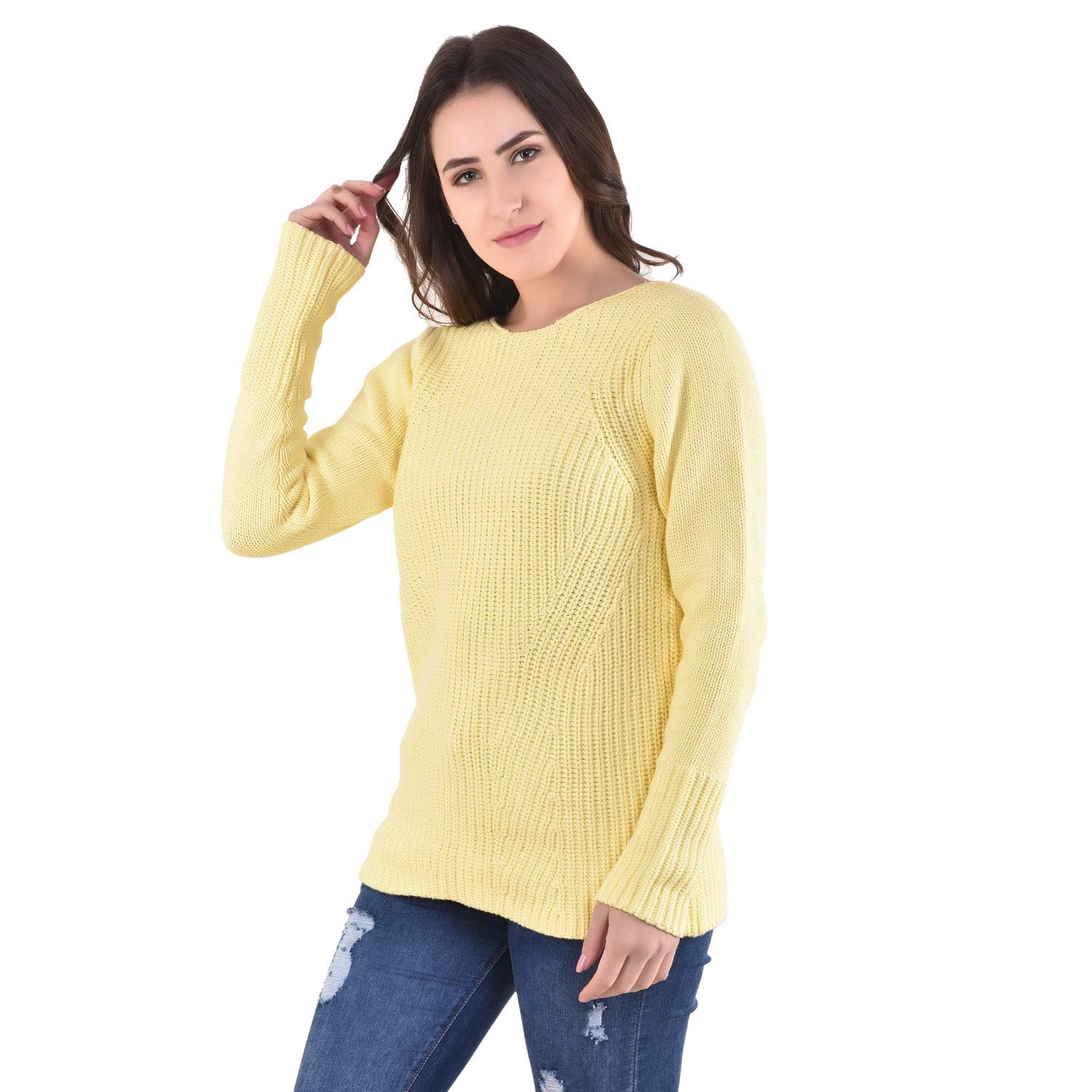 mansicollections lemon full sleeves diagonal knitted sweater for women