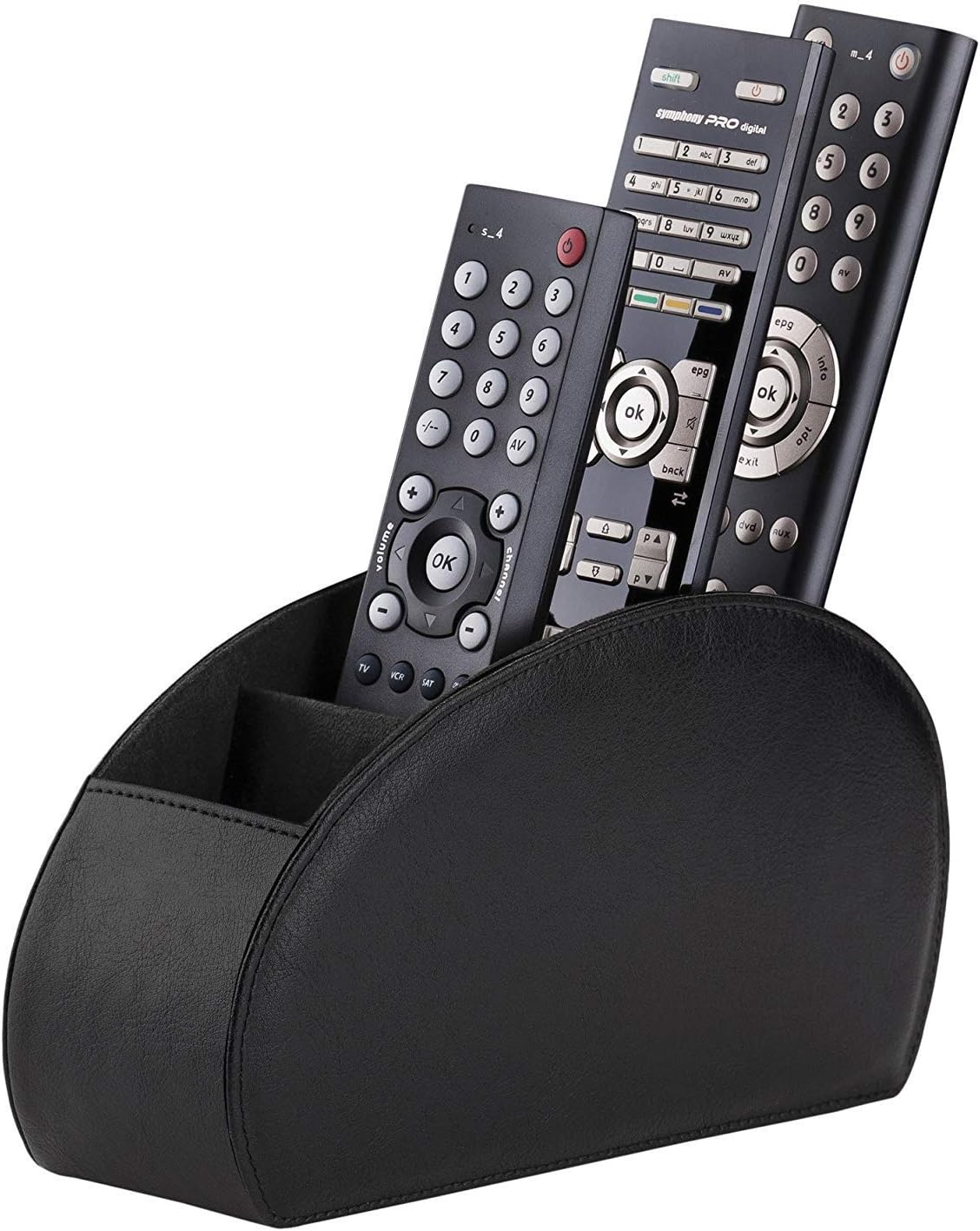 Widousy Remote Control Holder Organizer Leather Control Storage TV Remote Control Organizer with 5 Spacious Compartments (Black)
