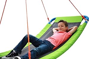 PLATPORTS Giant 700lb 60 inch Saucer Tree Swing for Kids Adults - Green Weight Capacity Durable Steel Frame Waterproof Adjustable Ropes Easy to Install Fun