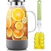 Glass Pitcher with Lid, ZBUFAN 68oz/2 Liter Glass Water Pitcher with Handle and Lid, Anti-Slip Base Juice Jug for Ice Tea, Sun Tea, Sangria, Lemonade Fridge Pitchers for Drinks Gray