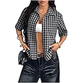 Milumia Women's Y2k Plaid Print Collared Button Shirt Short Sleeve Tops Preppy Clothes Streetwear