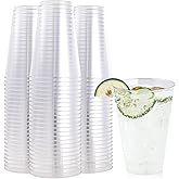 FOCUSLINE 100 Pack 14 oz Clear Plastic Cups, Disposable Cups Large Reusable Plastic Tumblers, Heavy-duty Clear Cups 14 Ounce for Wedding Party, Thanksgiving, Halloween, Christmas