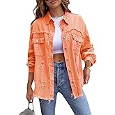 Cjfdfy Women's Oversized Distressed Denim Shirt Long Sleeve Jean Button Down Shirt Top Y2k Trendy Spring Fall Casual Shacket