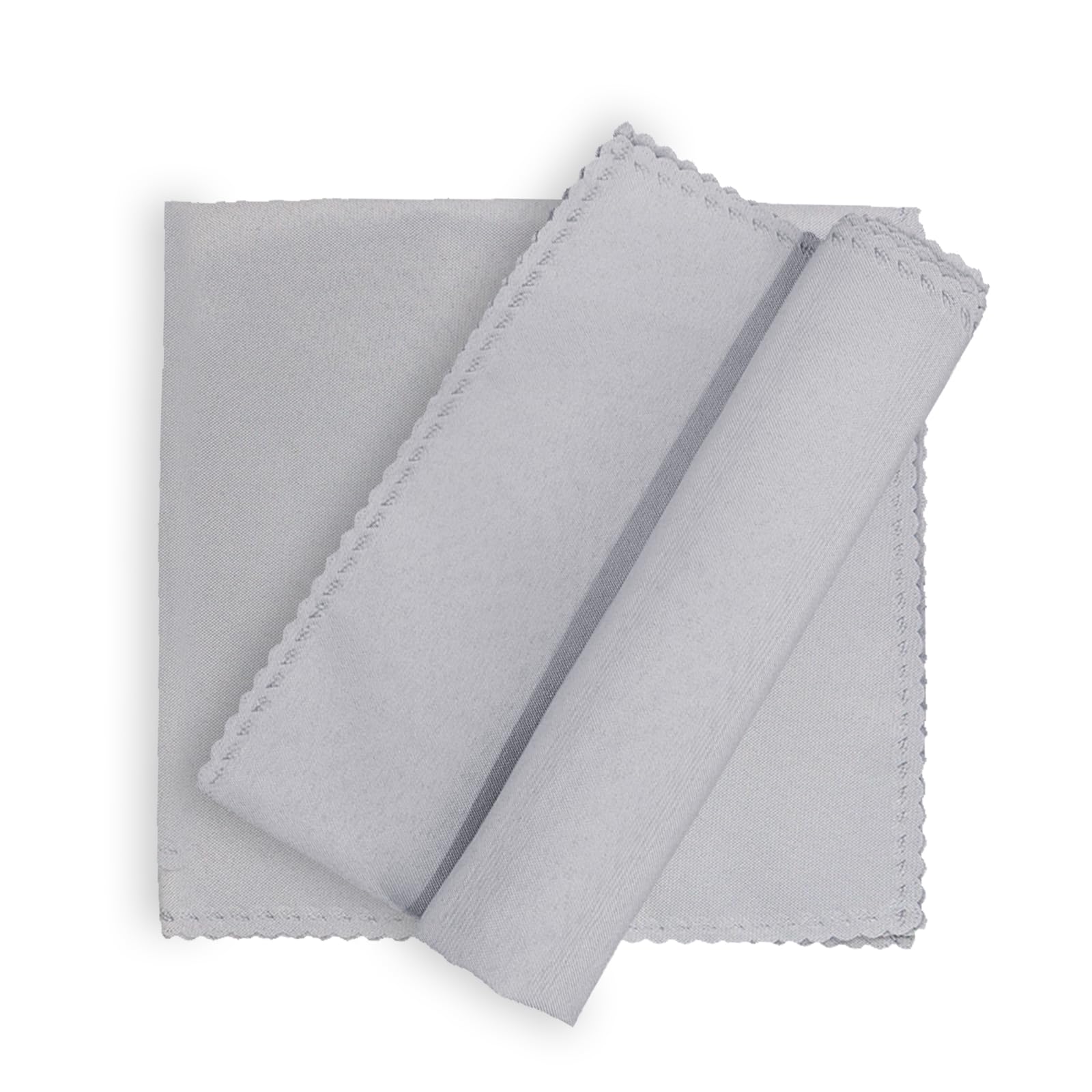 BIT.FLY Cloth Napkin - Set of 20 Polyester Napkins with Lace 48x 48CM for Restaurants Hotels Banquets Weddings, Silver Grey