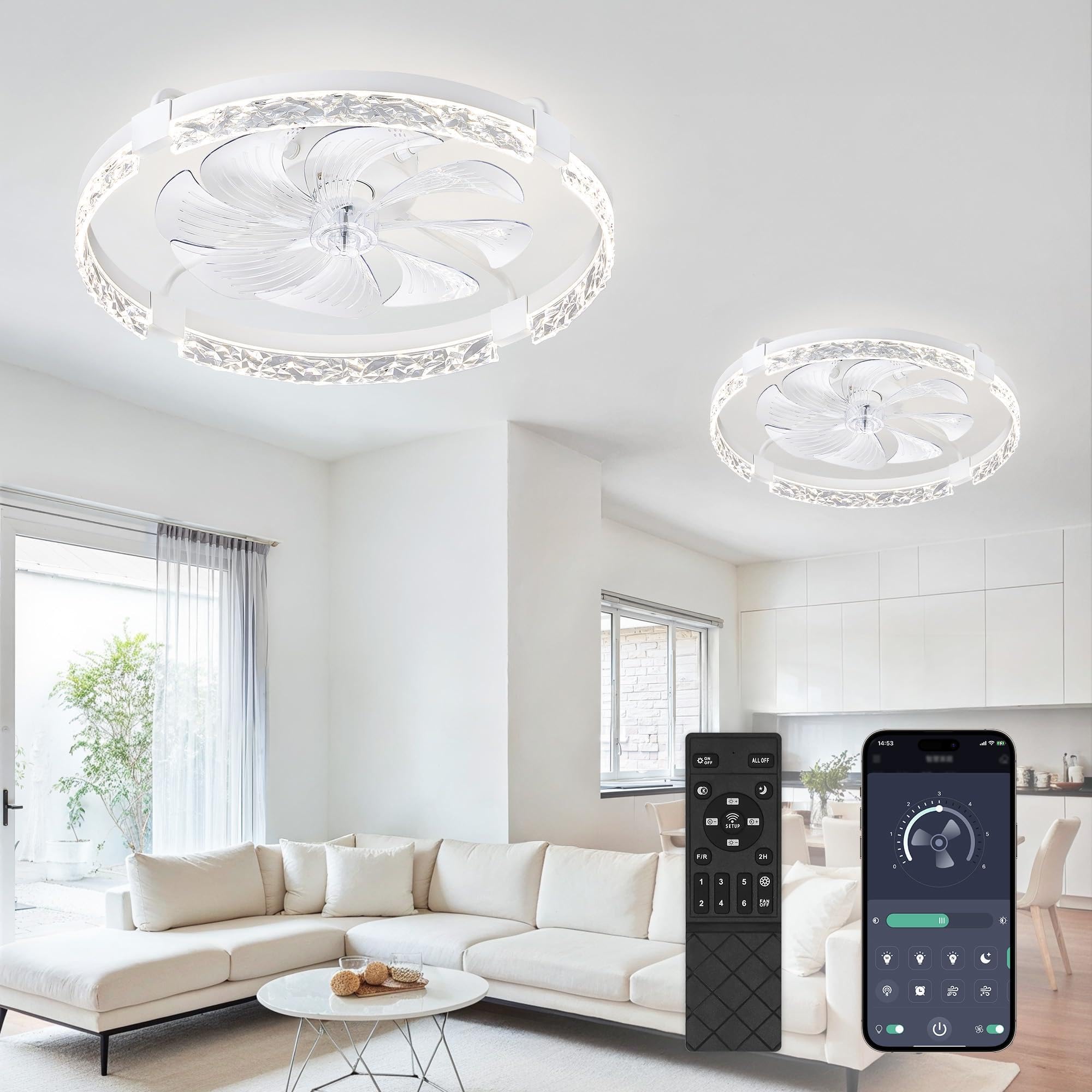 Photo 1 of LEDIARY 2 Pack 24 Inch Modern Ceiling Fans with Lights and Remote, Dimmable Flush Mount Ceiling Fan, White Low Profile Ceiling Fan with 3 CCT and 6 Speeds