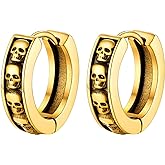 Chunky Hoop Earrings for Men Women, Skull/Infinity Pattern, Spike/Cuban Links 4 Design Options, Black/18K Gold Plated 316L Stainless Steel, Lightweight Earrings, Come Gift Box