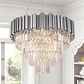 Akeelighting Chrome Crystal Chandelier, 7 Lights 4-Tier Modern Luxury Chandelier Lighting Fixture for Dining Room, Entryway, 
