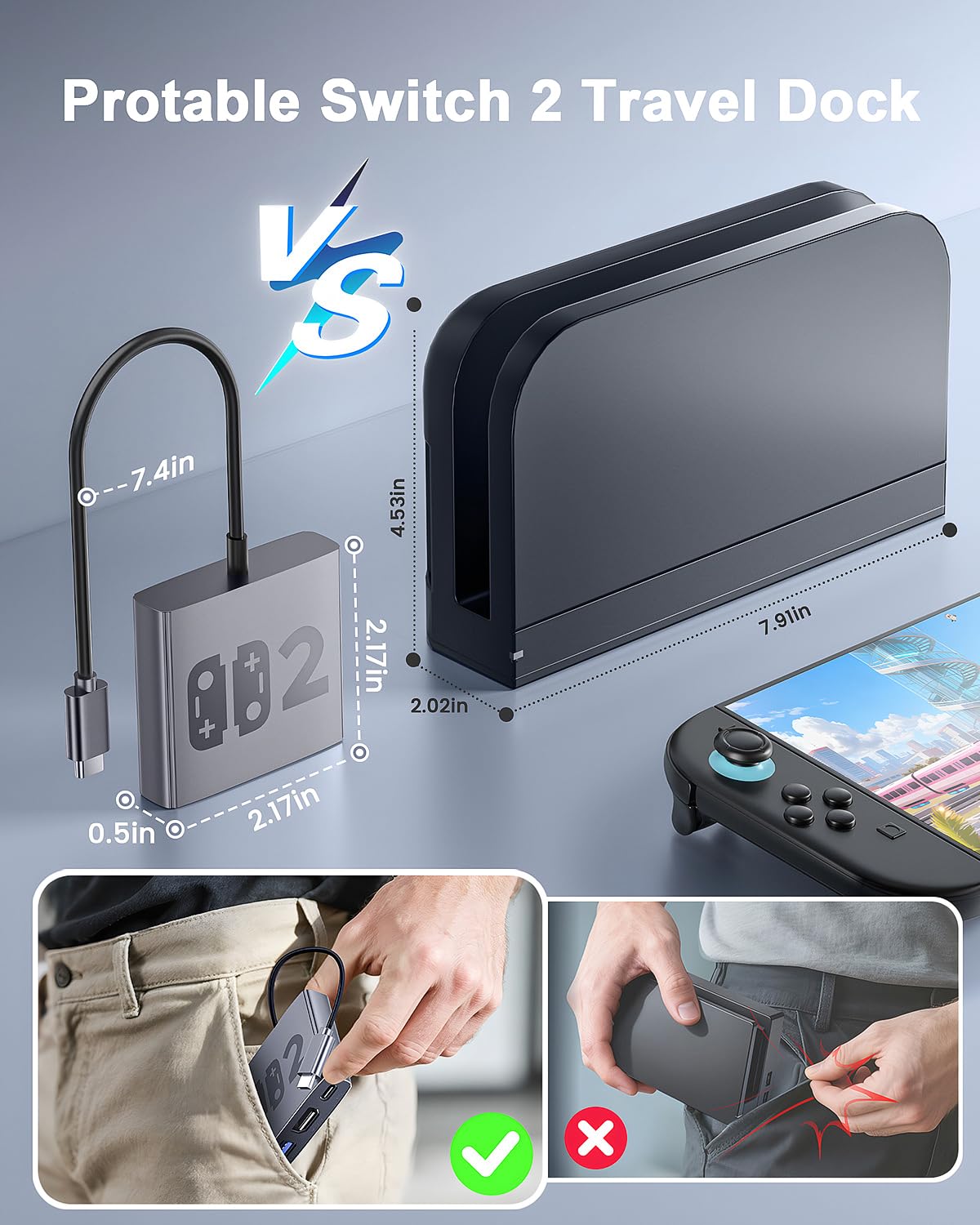 Aluminum Alloy 3-in-1 Switch 2 Dock, Jaizblui Portable TV Docking Station for Nintendo Switch 2/Switch/OLED/ROG Ally/Legion GO, Switch 2 Travel Dock Adapter with HDMI 4K@60Hz, USB 3.2 and PD 100W