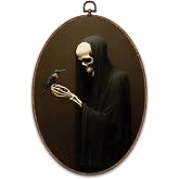 FCHHYWAL Gothic Grim Reaper Halloween Oval Framed Wall Art, Dark Skeleton Skull Hummingbird Canvas Wall Art Prints Decor,Goth Spooky Hanging Decor for Home Living Room Bathroom, 8.7 x 11.3 Inch