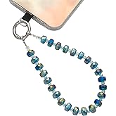 Danni Yan Crystal Beaded Phone Wrist Strap Glass Beads Bracelet Lanyard Crystal Chain Cell Phone Wristlet Strap for Women (Aqua Glass Green)