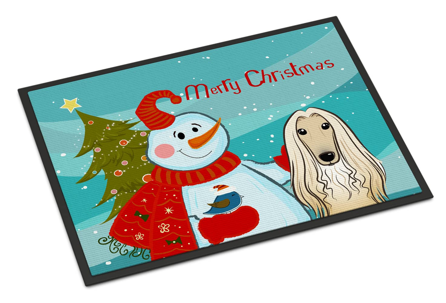 Caroline's Treasures BB1864JMAT Snowman with Afghan Hound Doormat 24x36 Front Door Mat Indoor Outdoor Rugs for Entryway, Non Slip Washable Low Pile, 24H X 36W