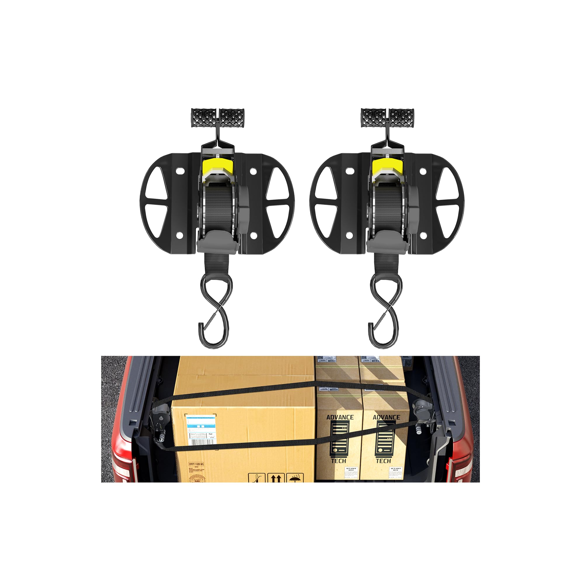 Photo 1 of 2PCS Retractable Ratchet Straps,Compatible with 2015-2025 Ford F150 Auto Retract Securing Strap,Integral Retractable Tie Down Straps for F250/F350/F450/F550,Retractable Truck Bed Ratchet Straps