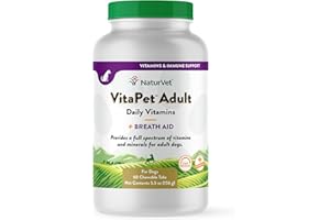 NaturVet VitaPet Adult Daily Vitamins Plus Breath Aid for Adult Dogs, 60 ct Time Release, Chewable Tablets, Made in USA