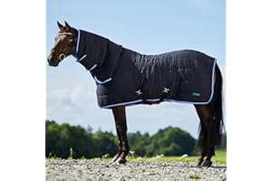 HORZE Glasgow Combo Anti-Slip Indoor Stable Horse Blanket with Attached Neck Cover (150g Fill) - Dark Blue - 69 in