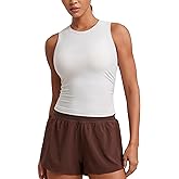 CRZ YOGA Cloudweight Womens Ruched Tank High Neck Workout Fitted Tops Basic Yoga Athletic Sleeveless Shirts