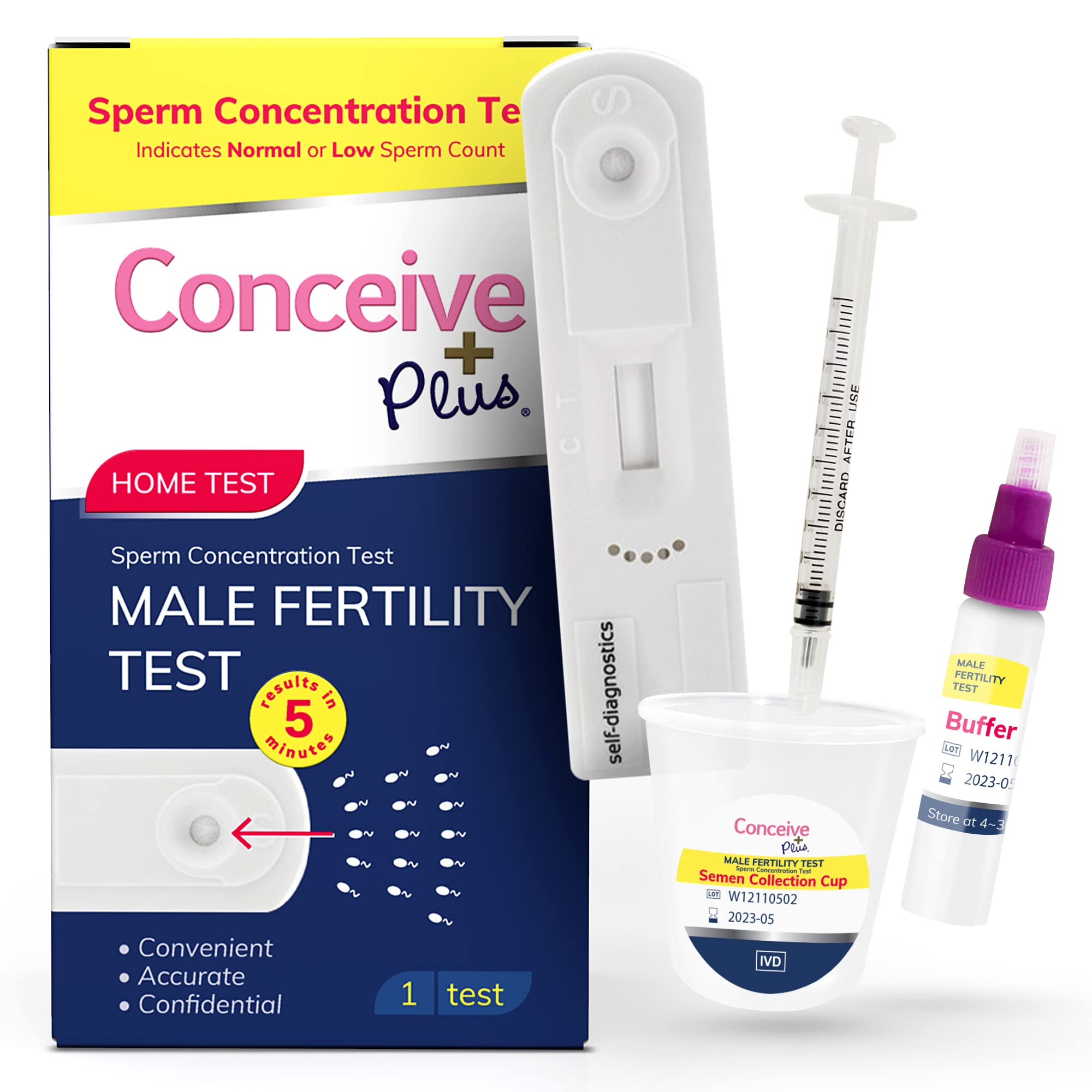 Conceive Plus Male Fertility Test - Sperm Concentration Rapid Tests, Results in 5 Minutes | Easy to Use At Home & Discreet | Indicates Normal Or Low Sperm Count | 1 Test Kit.