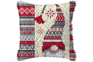 DL-YTG Latch Hook Kits Pillow Christmas Hat Crochet Yarn Cushion Colour Pre-Printed Canvas Rug Needlework DIY Pillowcase Hook and Latch Kit Home Arts Crafts Sofa Decoration 42x42cm/16X16inch