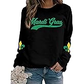 ASTANFY Mardi Gras Sweatshirt Women New Orleans Mardi Gras Party Shirts Funny Carnival Sweatshirt Mardi Gras Print Pullovers