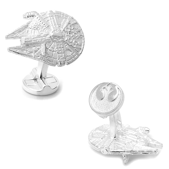 Manschettenknöpfe Star Wars Millennium Falcon Millenniumfalke 3D Silberfarbe Rebellenallianz Logo Silber auf der Rückseite in