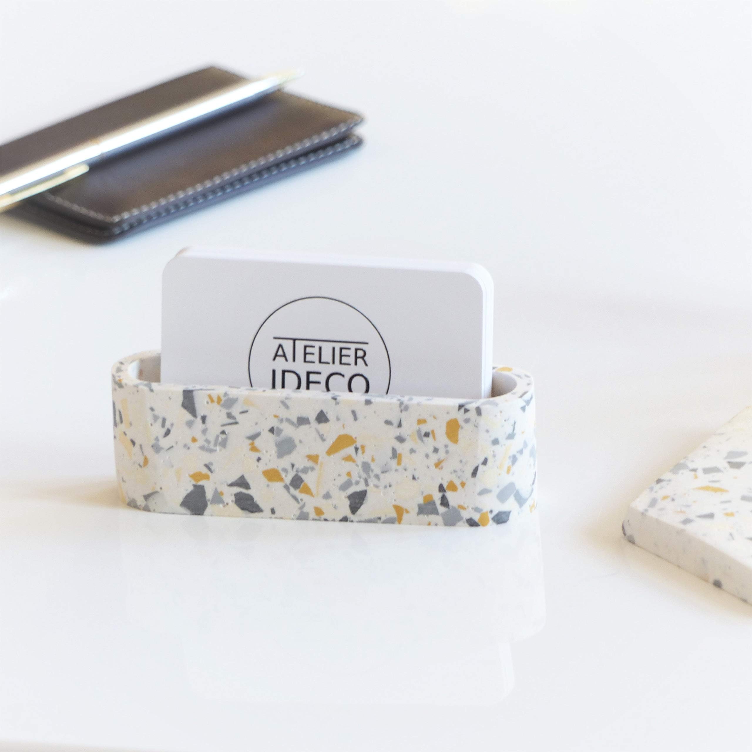 Atelier Ideco - White Jesmonite Terrazzo Business Card Display for Retail Counter