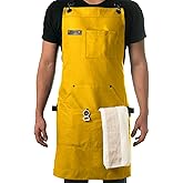 Asaya Chef and BBQ Apron with Bottle Opener and Hand Towel - 10oz Cotton Canvas, Stainless Steel Hardware - Cross Back Straps