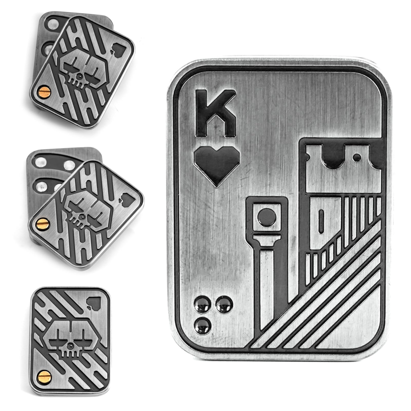 VANANA Metal Poker Finger Slider, Magnetic Push Card Adult Fidget Toys to Relieve Pressure Stress Anxiety Office Desk Toy (K, Silver)