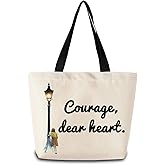 ZhuVantrix Lucy In Narnia Tote Bag Reusable Grocery Bags Aesthetic Shopping Shoulder Handbag with Interior Zipper Pocket Stylish Courage Dear Heart Present for Women
