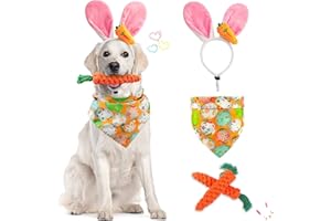 Dorakitten Dog Easter Costumes - Adorable Bunny Ears Headband Cute Dog Bandana Funny Carrot Shape Rope Teeth Cleaning Dog Chew Toys Gifts for Pet Puppy 4 PCS