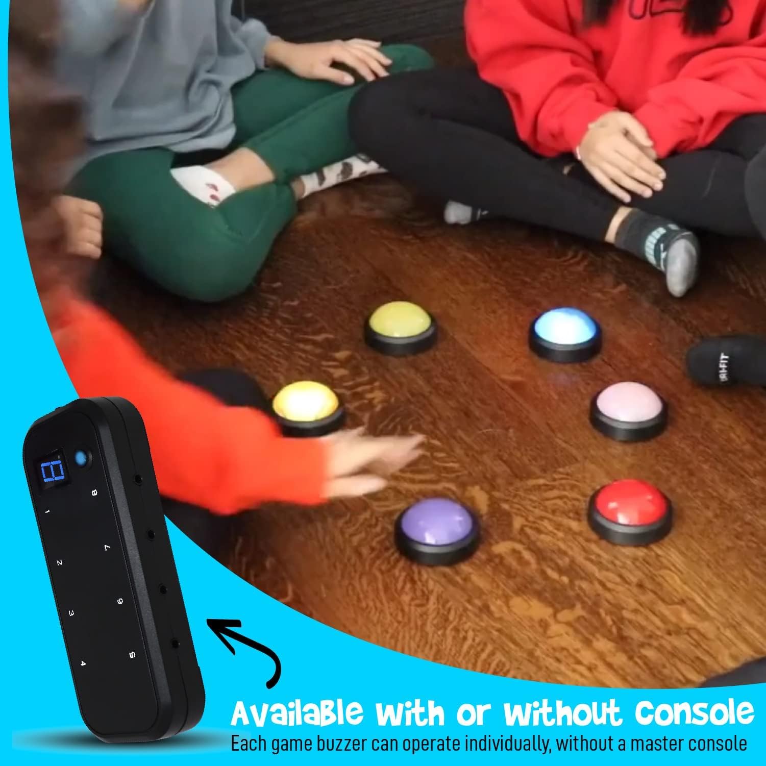 Teacher's Choice Light Up Game Buzzer System, Displays The Winning Player Loud, Unique Sounds for Each Buzzer, Great for Trivia Games, Family Feud, Jeopardy (8 Pack)