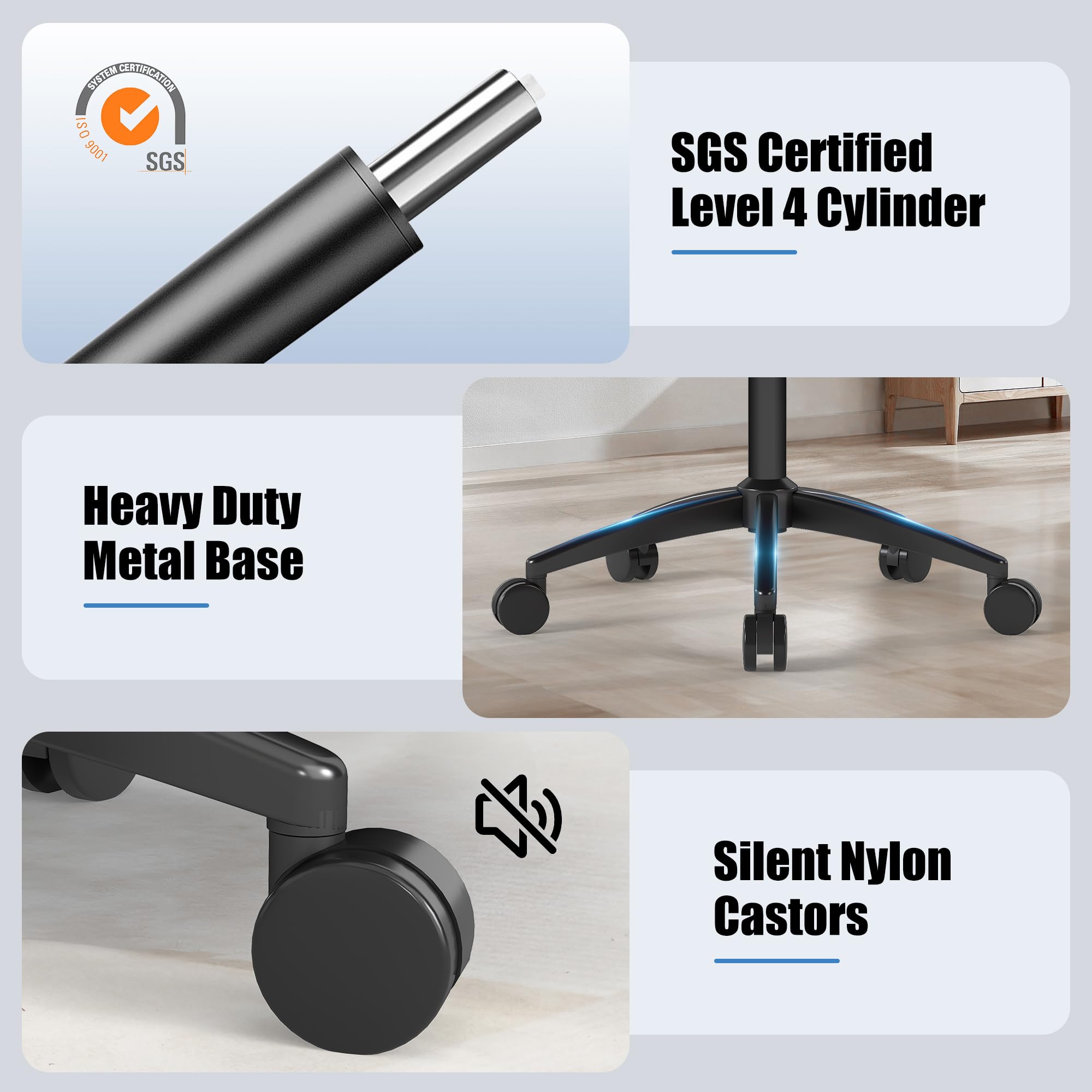 Ergonomic Office Chair with Adjustable Lumbar Support, 3D Arms and Headrest, High Back Wide Desk Computer Chair with Wheels, for Home & Office, Black - Image 7