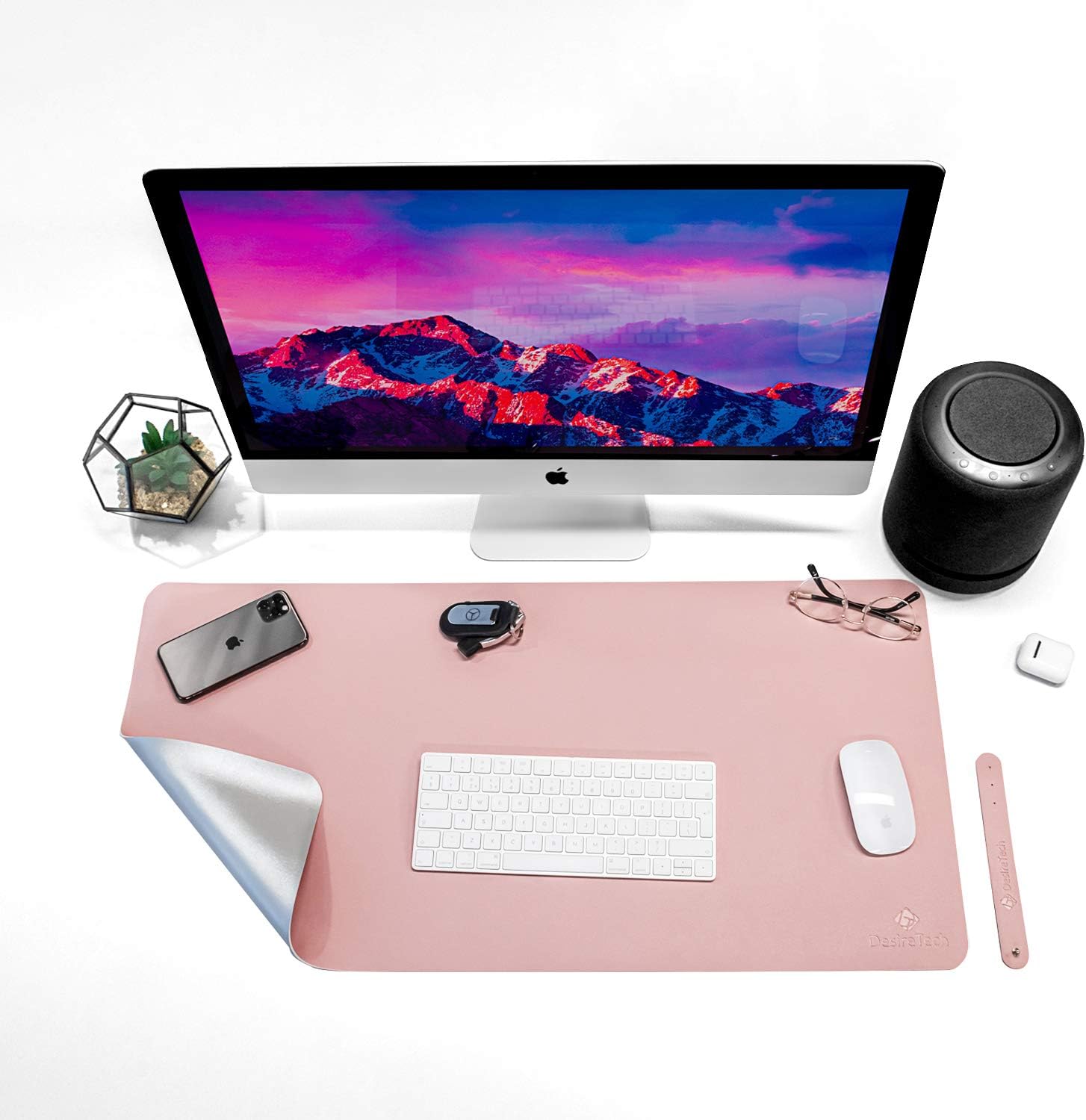 DesireTech Reversible Extra Large Office Desk Mat, Pink & Silver, 80x40 cm, Pink/Silver, 35 x 60 cm