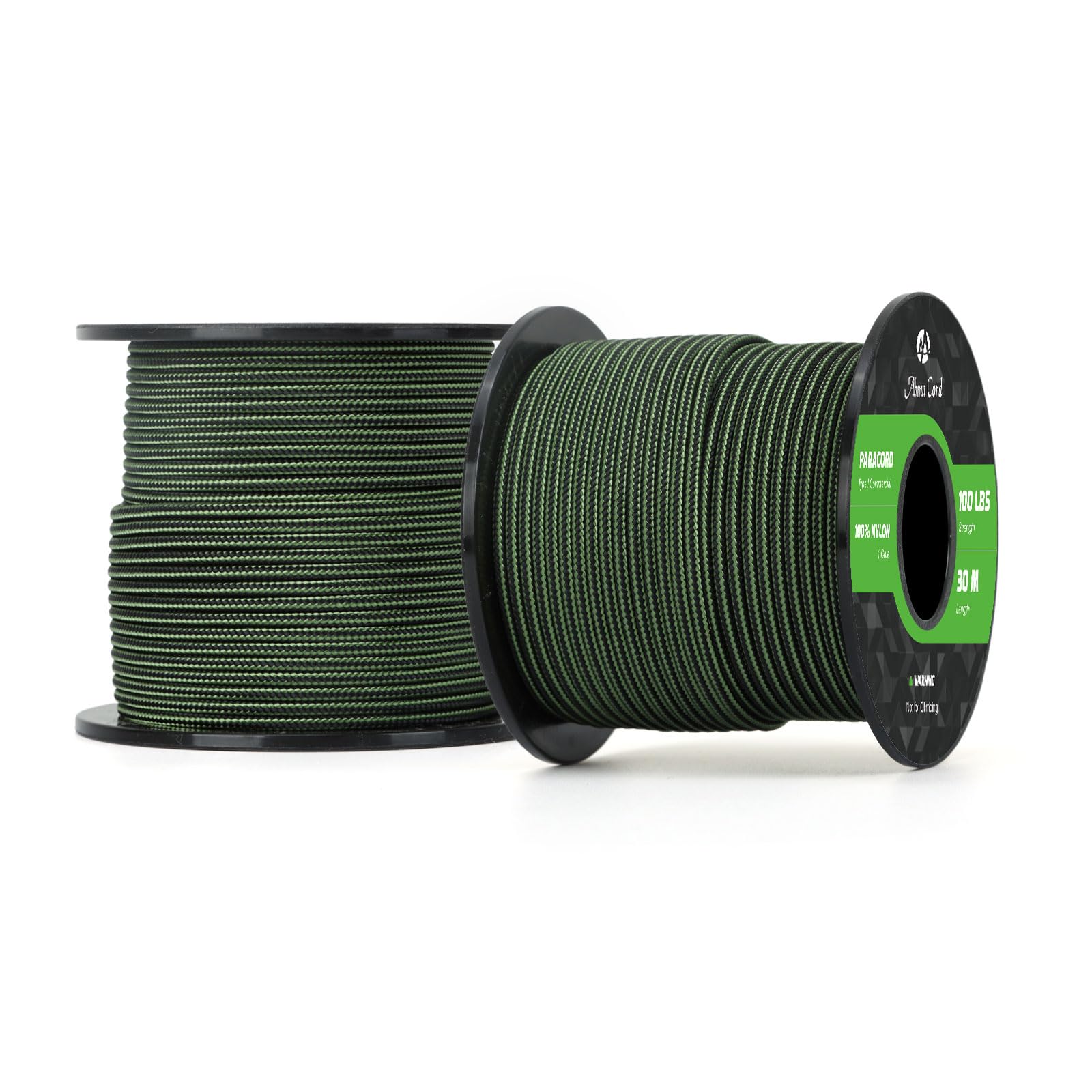 Abma Cord Paracord 100 lbs 2mm 100% Nylon 30M - Forest Green & Black