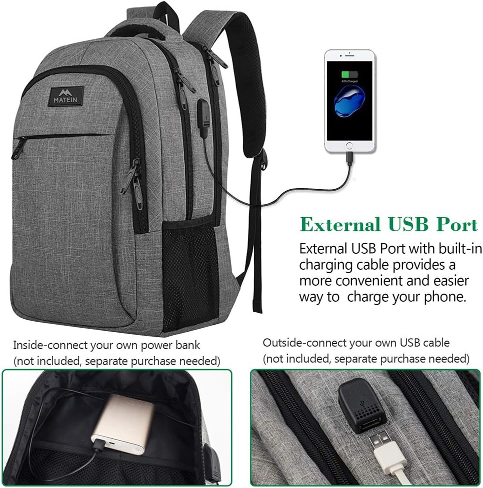 Travel Laptop Backpack, Business Anti Theft Slim Durable Laptops Backpack with USB Charging Port, Water Resistant College School Computer Bag Gifts for Men & Women Fits 15.6 Inch Notebook, Grey: Computers & Accessories
