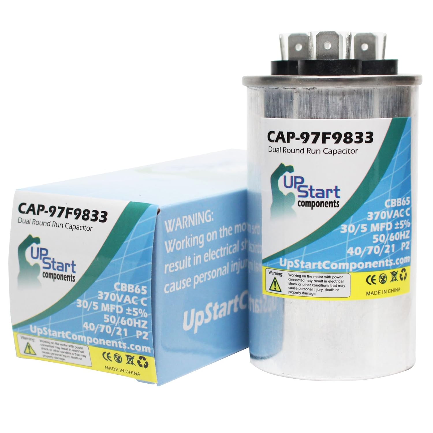 30/5 MFD 370 Volt Dual Round Run Capacitor Replacement for Lennox HS29-3030-2P - CAP-97F9833, UpStart Components Brand