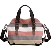 Canvas Messenger Bag, Multicolor Striped Pattern, Shoulder Crossbody Purse with Multiple Pockets, 14x8.7x6 Inches