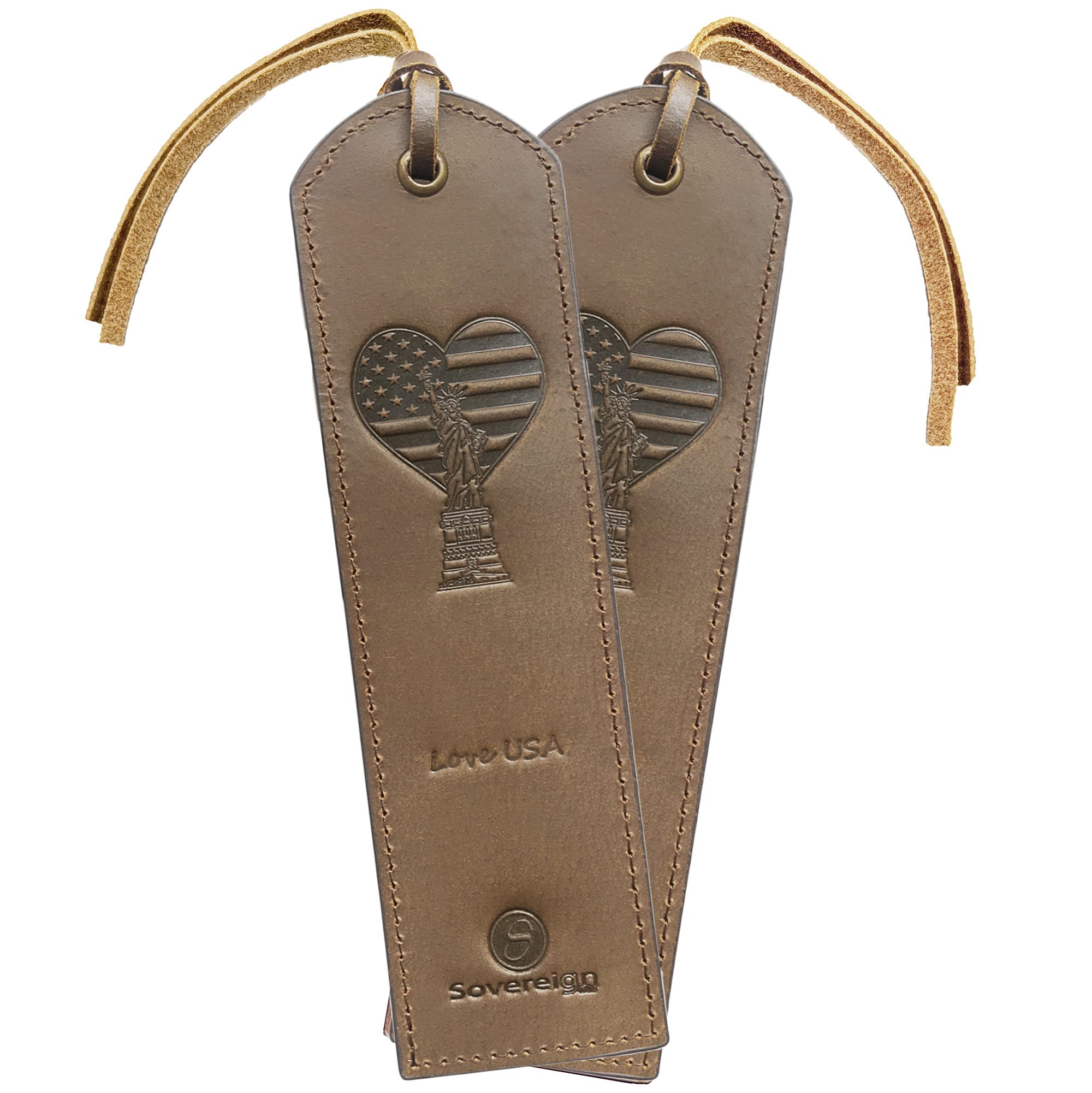 Leather Bookmarks for Men and Women | Quality Men's Bookmark with USA Flag Heart | 2 Smooth Handmade Leather Book Markers for Men Women Book Lovers Readers (7x2) Leather Gift | Sovereign-Gear