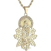 HZMAN 14K Gold Plated Virgin Mary Necklace for Women Retro Christian Our Lady of Guadalupe Pendant Necklace Protection Jewelry Gift
