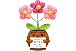 Wavwavw Sister Christmas Xmas Gifts, Handmade Crochet Doll with Card Crochet Present for Sisters Sis Big Little Sister Wedding Christmas Stocking Stuffers Home Decor(Flowers)