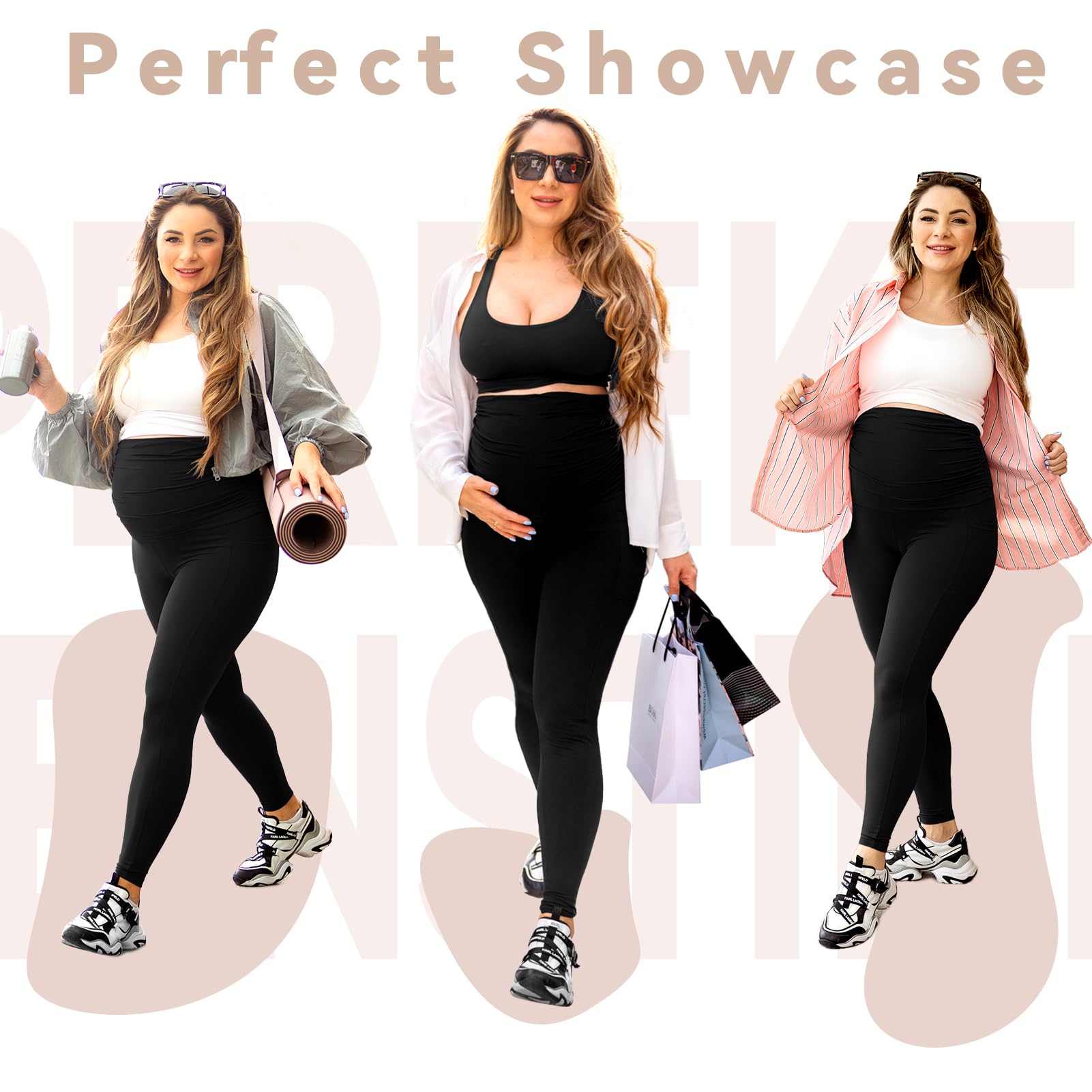 Walifrey Women's Maternity Leggings with Pockets Over The Belly,Pregnancy Yoga Pants Activewear Workout Leggings