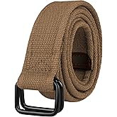 Drizzte Plus Size 39-75'' Long Double Ring Big Mens Canvas Fabric Cloth Belts Black