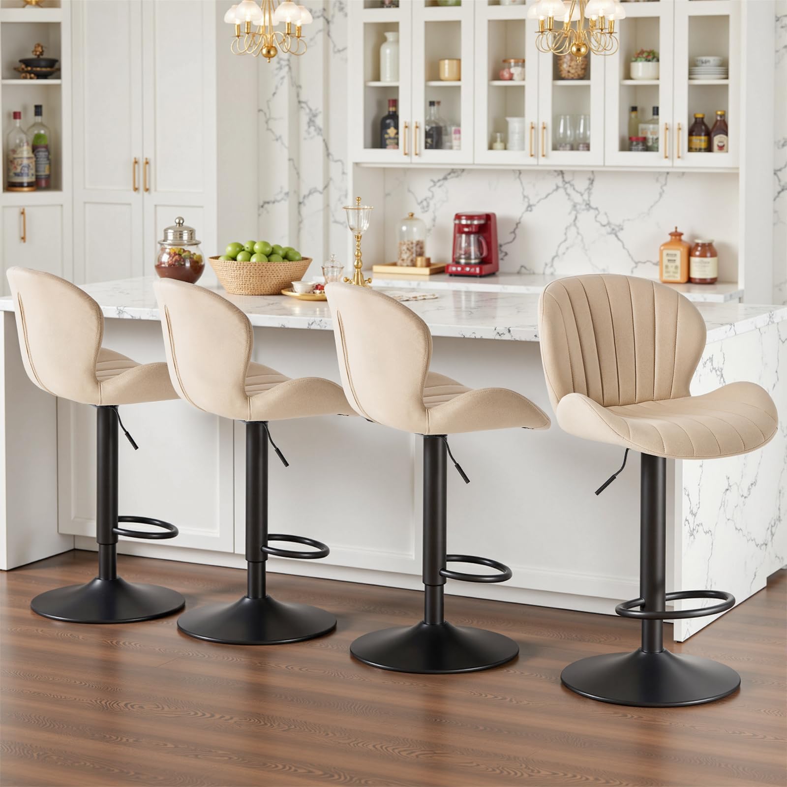 Photo 1 of (2 not 4) Sweetcrispy Bar Stools Set of 2, Modern Swivel Bar Chairs, Adjustable Fabric Upholstered Barstools Counter Height