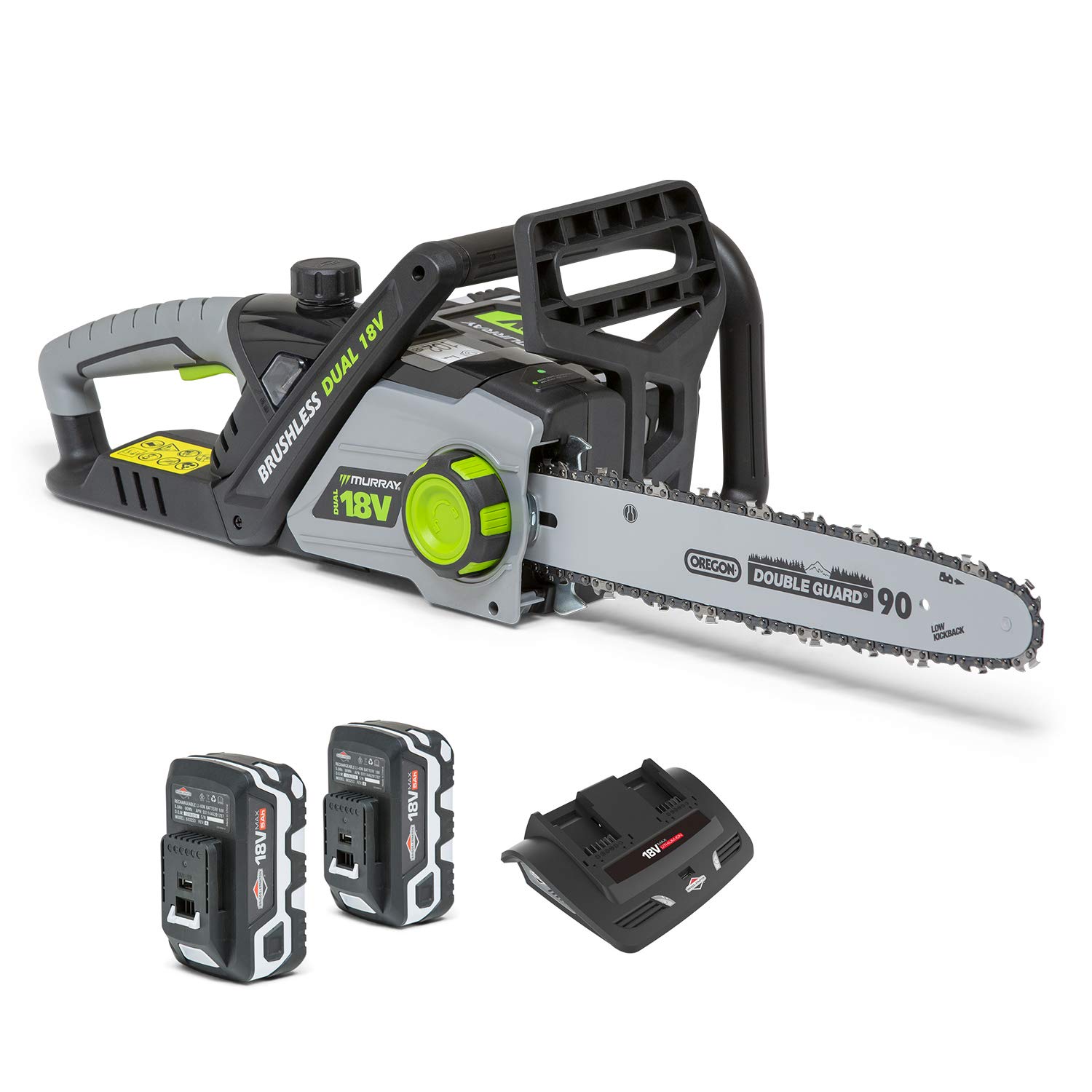 Murray IQ18DCSK Dual 18V Lithium-Ion 35cm Cordless Chainsaw Kit, Powered by Briggs & Stratton, 36V 1200W Brushless Motor, 2x5Ah Battery and Charger Included, 1697225